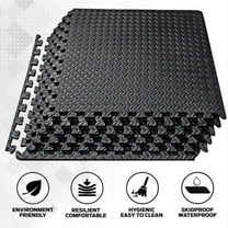 High Density Interlocking Exercise Mat, Thick EVA Foam Exercise Gym Flooring Mat, Black, 12Pcs