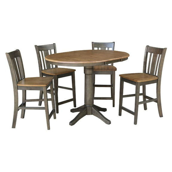 36" Round Extension Dining Table with 4 San Remo Counter Height Stools
