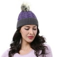 thumbnail image 5 of Knit Beanie Hat for Women and Men, Faux Fuzzy Pom Pom Winter Ski Skullies Cap, Purple, 5 of 7