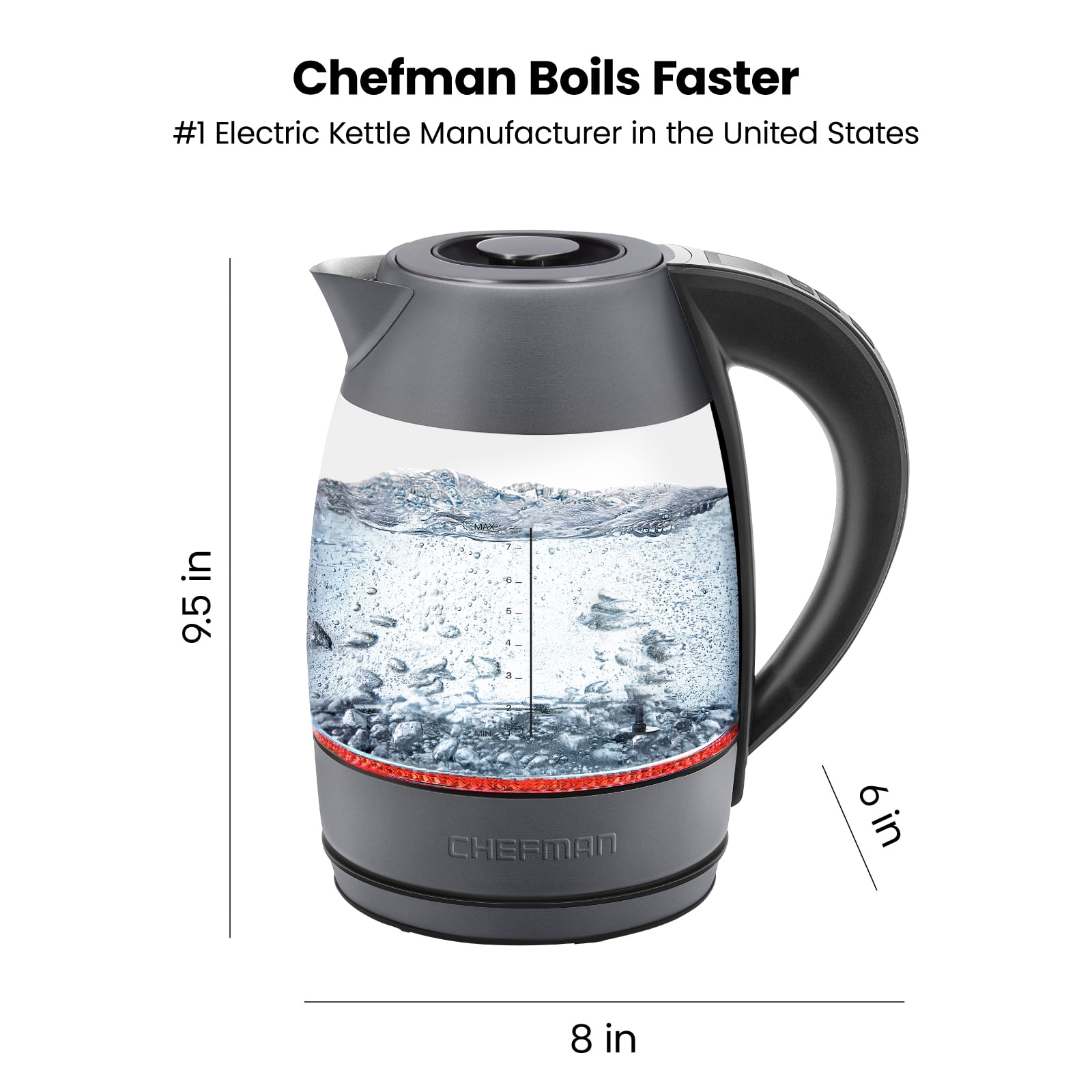 Chefman 1.8L Digital Rapid-Boil Glass Kettle w/ 7 Temperature Presets and Tea Infuser - Stainless Steel, New