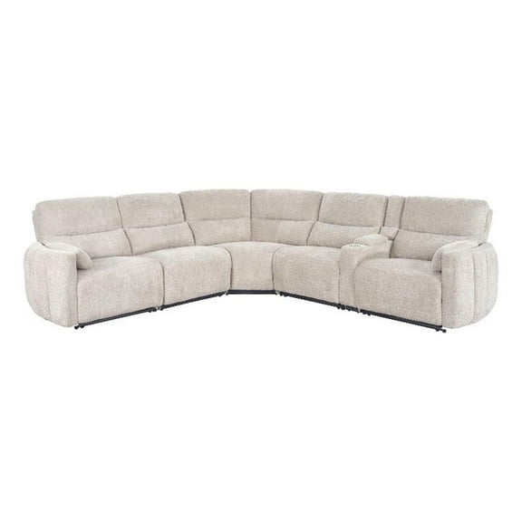 Pemberly Row Contemporary Buttercream 6 Piece Power Reclining Sectional
