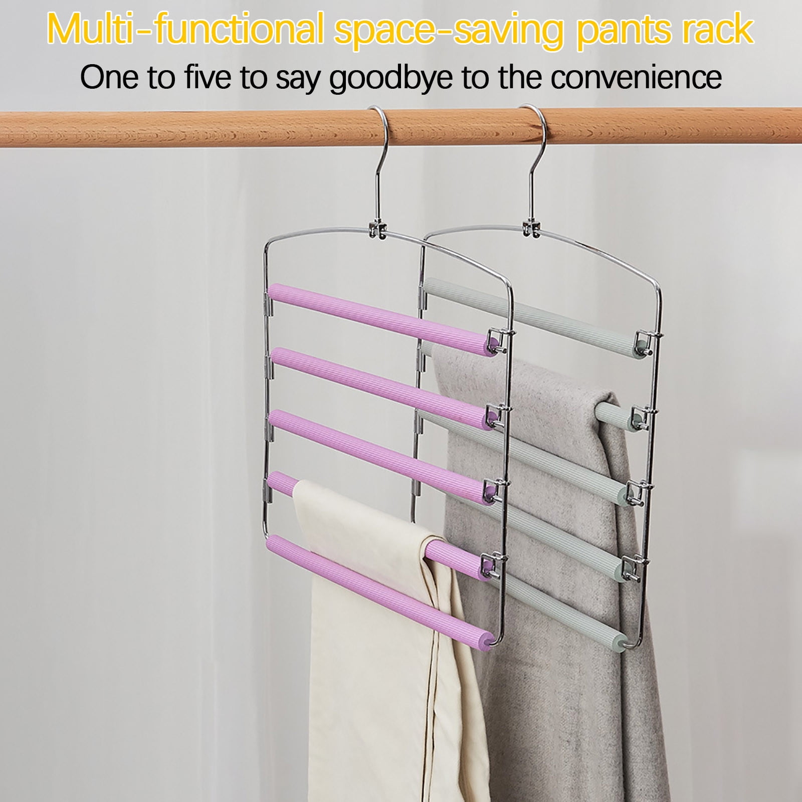 Hgallory Multi-Layer Space-Saving Pant Hangers, Non-Slip 5 Tier Metal Clothes Hangers Closet Organizers and Storage, Dorm Room Supplies Pants Scarf Jeans Organizer, Gray, 15.4"x14.4"