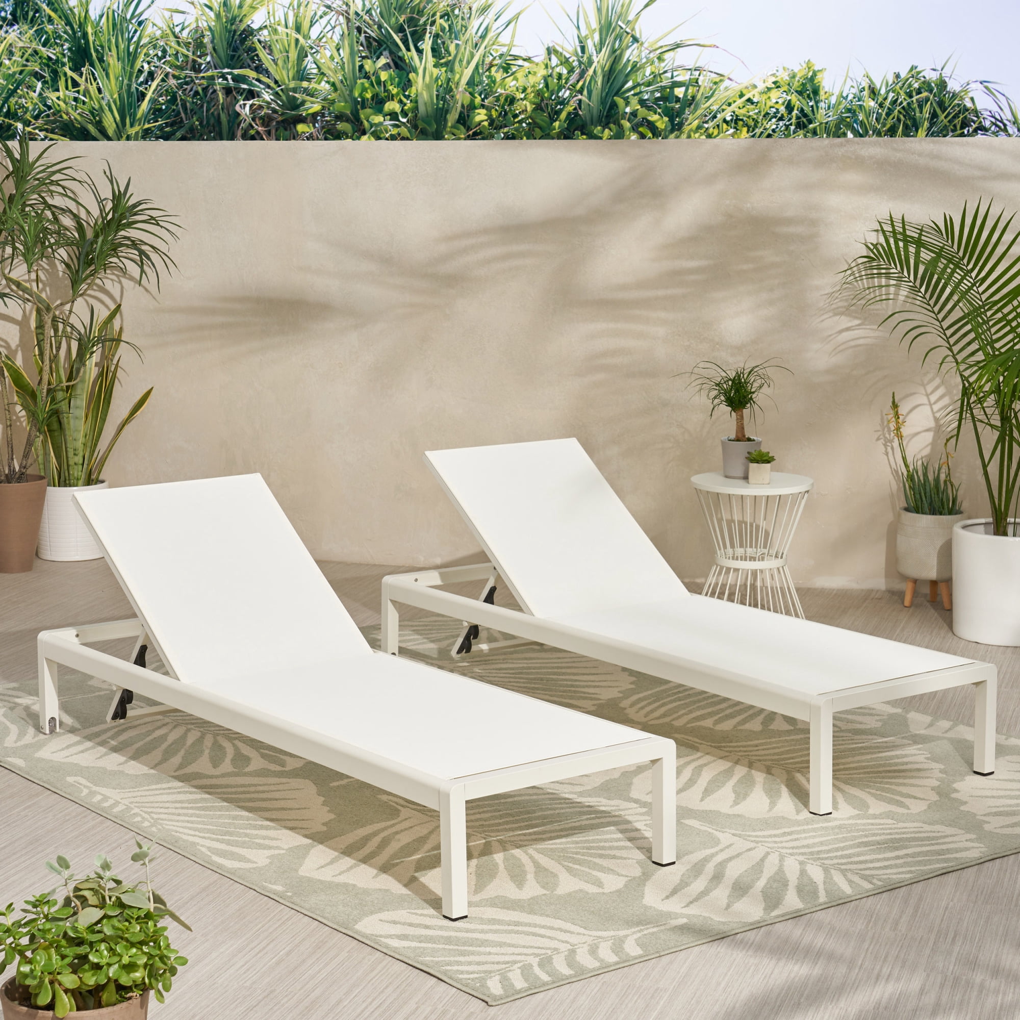Leumius 2 Pcs Chaise Lounge Chair with 5-Position Adjustable Sunbathing, Foldable Tanning Chair for Pool Beach Patio Lawn White
