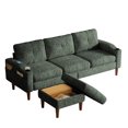 thumbnail image 7 of Modern Convertible L-Shaped Sofa with Storage Footstool, 3-Seater Space-Saving Design for Small Living Rooms/Bedrooms/Offices, Green Upholstered Sofa with USB Ports and Cup Holder, 7 of 7
