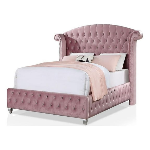 Furniture of America Gijit Glam Fabric Wingback Tufted Twin Bed in Pink