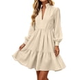 thumbnail image 2 of QSAWXQZ Women's Long Sleeve Mini Dress V Neck Tiered Ruffle Hem Lantern Sleeve A Line Dress for Casual Fall XL, 2 of 7
