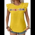 thumbnail image 3 of Blusa de Verano con Bordado Floral para Mujer, Cuello Redondo, Corta Amarillo L, 3 of 10