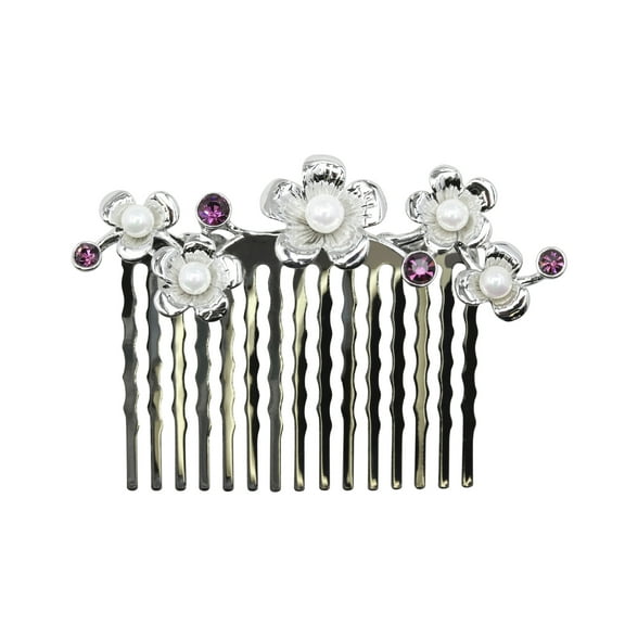 Faship Gorgeous Purple Crystal Mother Of Pearls Floral Hair Comb