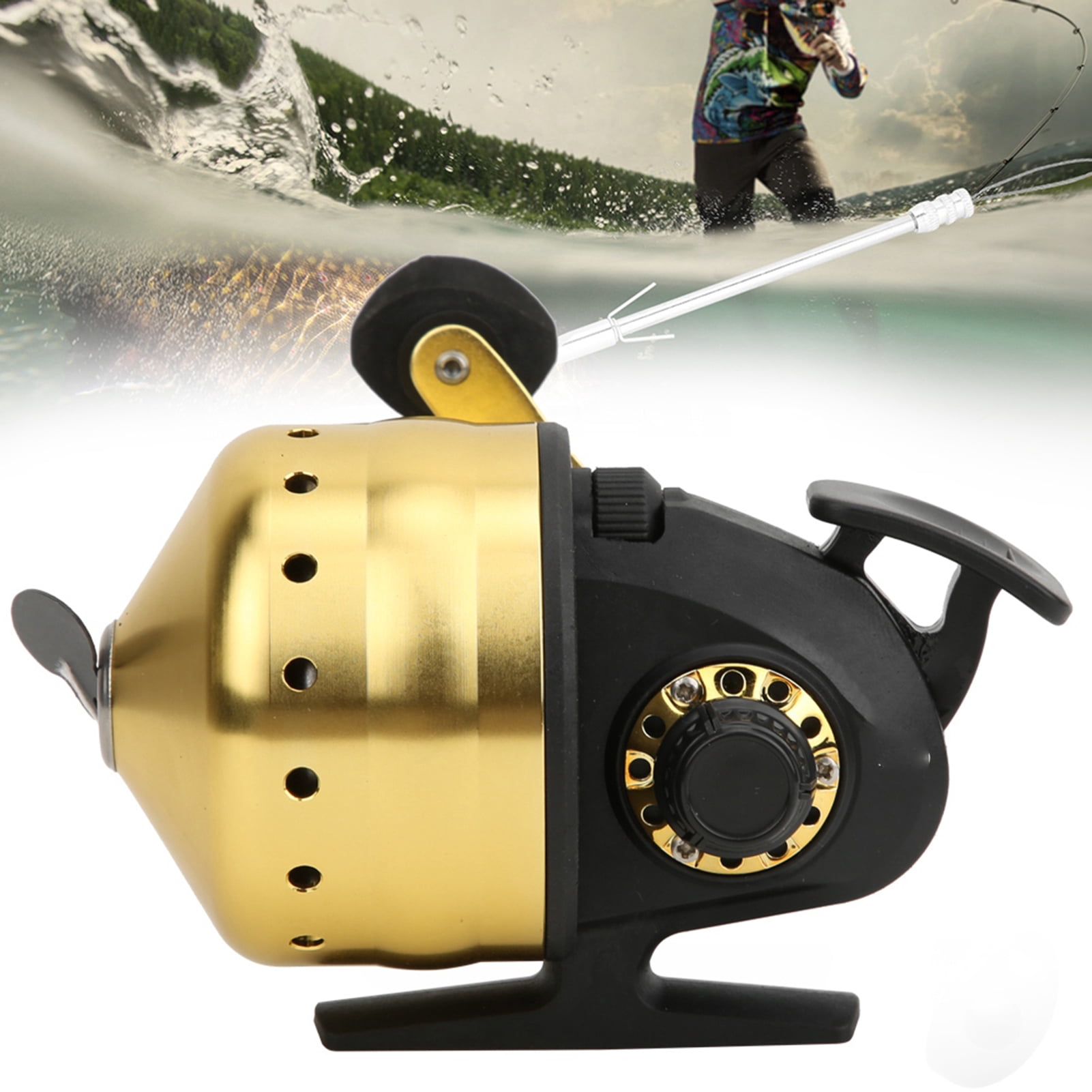 NFTIGB Golden Spincast Reel for Outdoor Bow Fishing, Closed Face Inside Lines Fish Hunting Shooting Accessory (5.12 in / 13.00 cm)