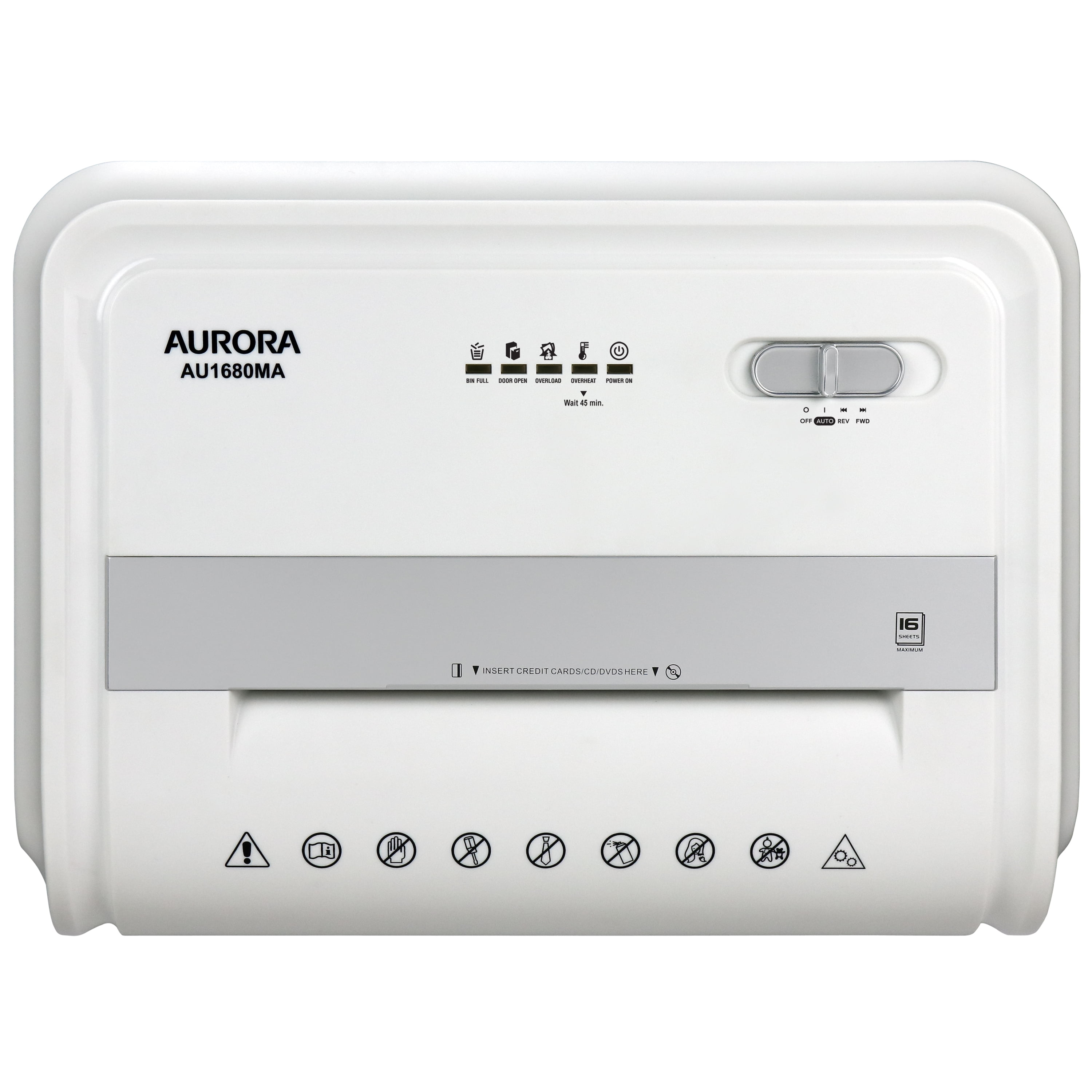 Aurora GB AU1680MA High-Security 16-Sheet Micro-Cut Shredder, Anti-Jam, CD/DVD Credit Card, Pullout Basket, 60 Minutes Duty Cycle