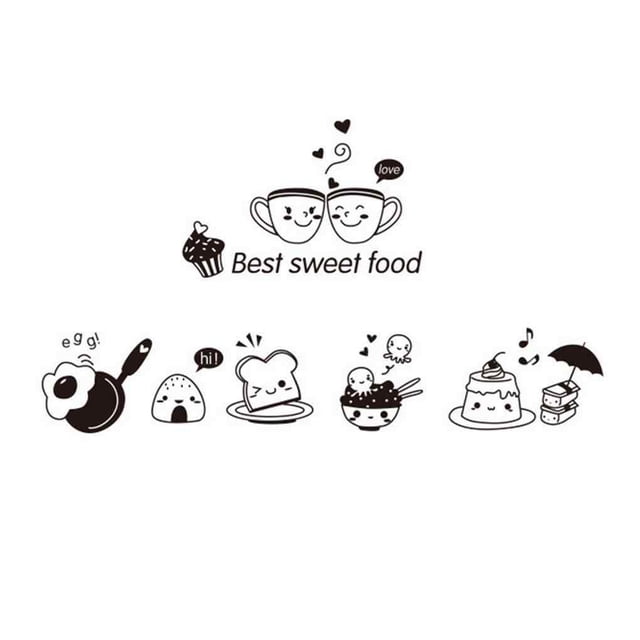 Kitchen Coffee Sweet Food Cartoon Wallpaper Coffee Girl Cooking DIY Wall Sticker Dining Room PVC Wallpaper Removable Decals
