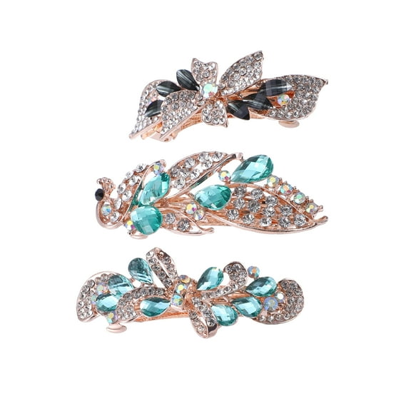 Unique Bargains Hair Barrettes Hair Accessories for Women Hair Clips Sparkly sparkling Rhinestones Hairpin 3 Pcs Green