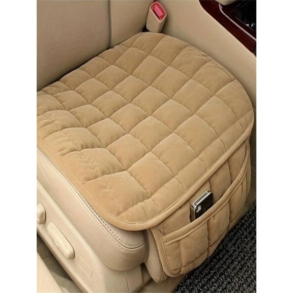 Gmogad 1pc Car Seat Cushion, Premium Comfort Memory Silk Wadding, Non-Slip Rubber Bottom With Storage Pouch, Car Seat Pad Universal Beige