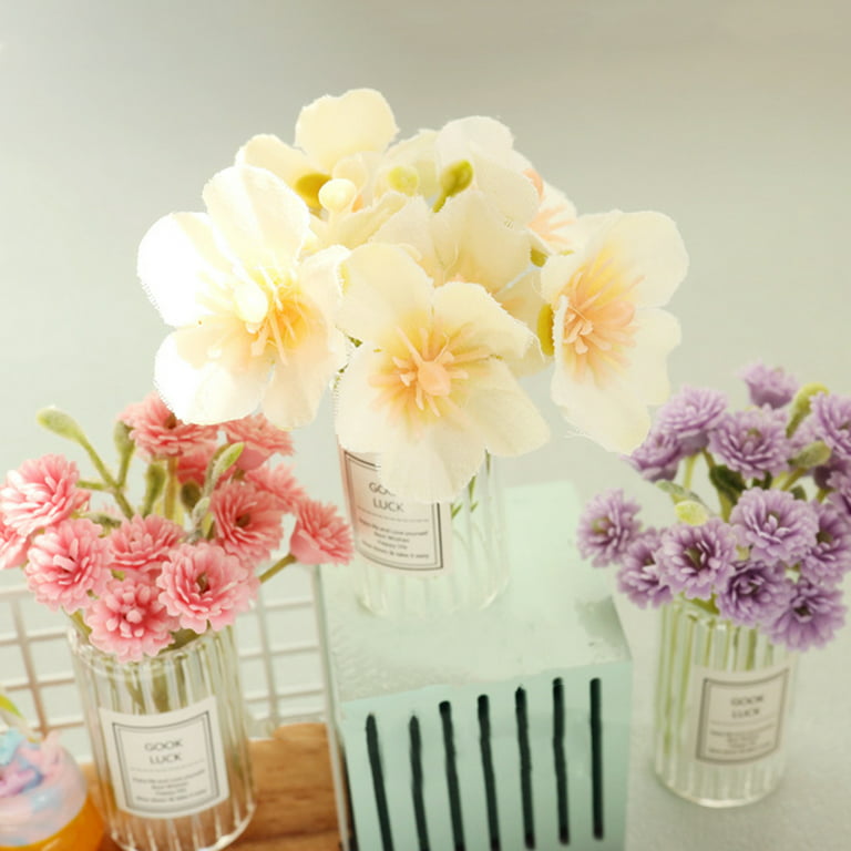 Miniature Flowers with Vase Dollhouse Glass Vase 1:6