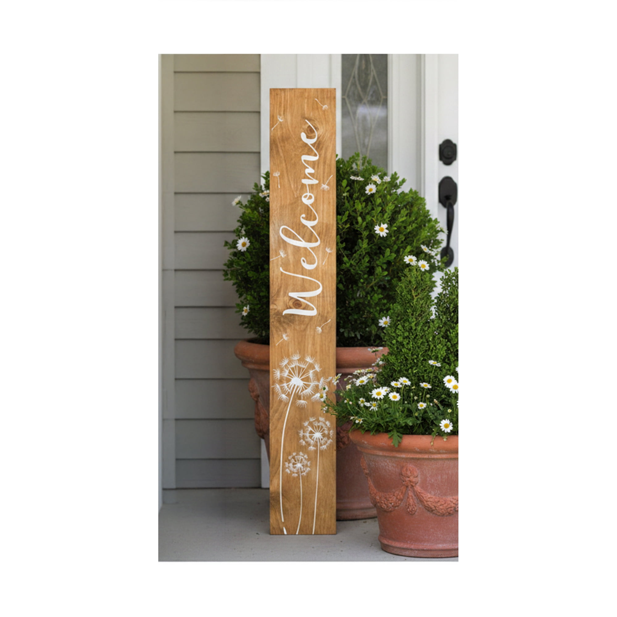 Calloway Mills 119275907 White Dandelion Welcome Porch Leaner, 59" x 07"