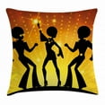 thumbnail image 1 of 70s Party Decorations Throw Pillow Cushion Cover, Dancing People Disco Night Club Afro Hairs Gold Colored Bokeh, Decorative Square Accent Pillow Case, 16 X 16 Inches, Black Gold Yellow, by Ambesonne, 1 of 2
