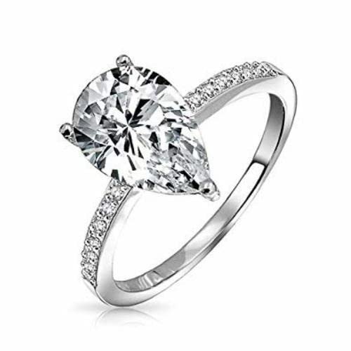HeartsAndYou 1.3ct Pear Cut Moissanite Accent Solitaire Engagement Ring for Women 18k White Gold Over Silver