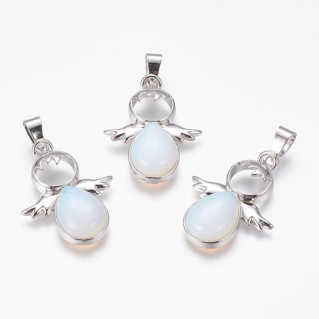 1 colgante de ángel de ópalo, dije de piedra natural de ángel con cierre de latón, collar con colgante de platino