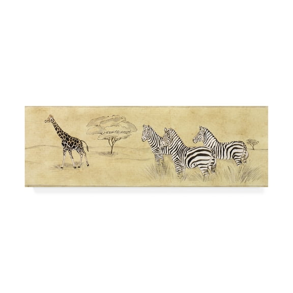 Trademark Fine Art 'Zebras Next To Giraffe' Canvas Art by Pablo Esteban