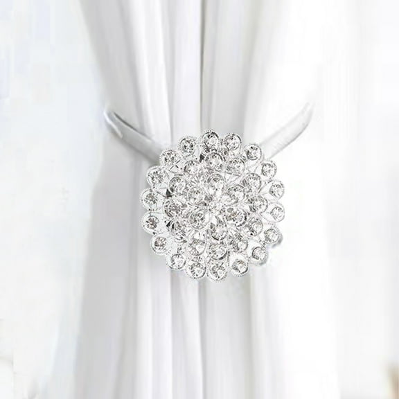 Gosuguu Magnetic Curtain Tiebacks with Crystal Flower, Elegant Curtain Buckle Clips with Elastic Spring Wires, Decorative Holdbacks for Home & Window Curtains