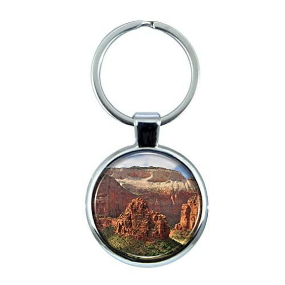 Zion National Park Keychain with Epoxy Dome and Metal Keyring