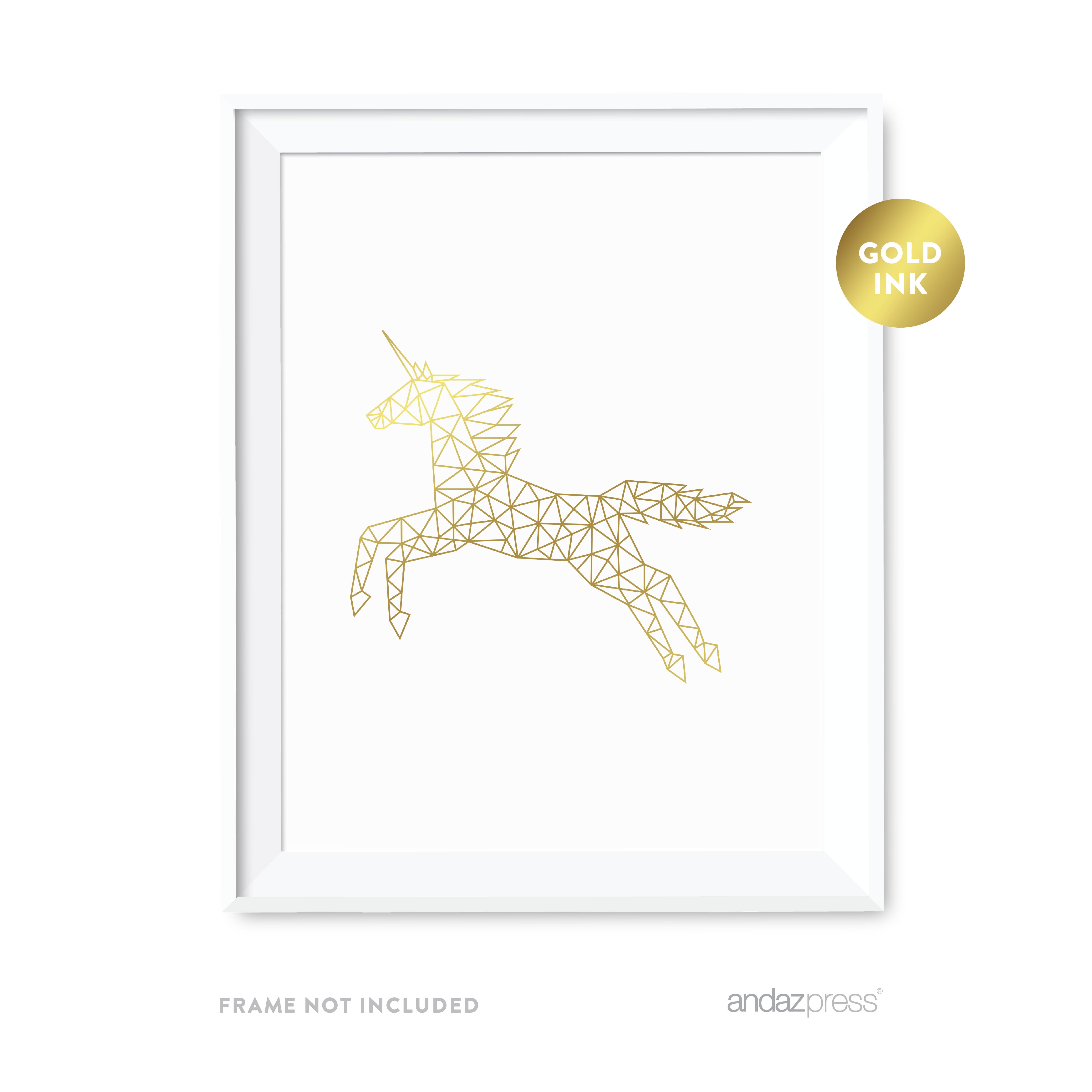 Unicorn Geometric Animal Origami Wall Art Metallic Gold Ink Print