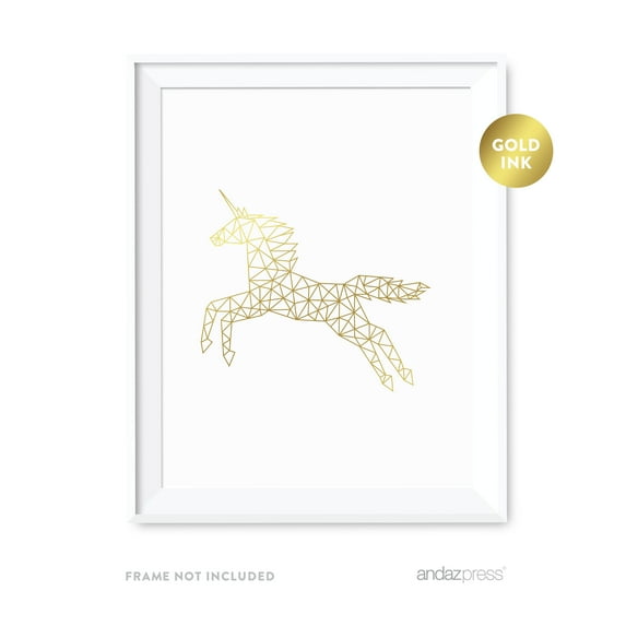 Unicorn Geometric Animal Origami Wall Art Metallic Gold Ink Print