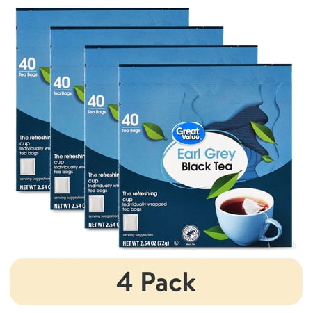 (4 pack) Great Value Earl Grey Black Tea Bags, 2.54 oz, 40 Count