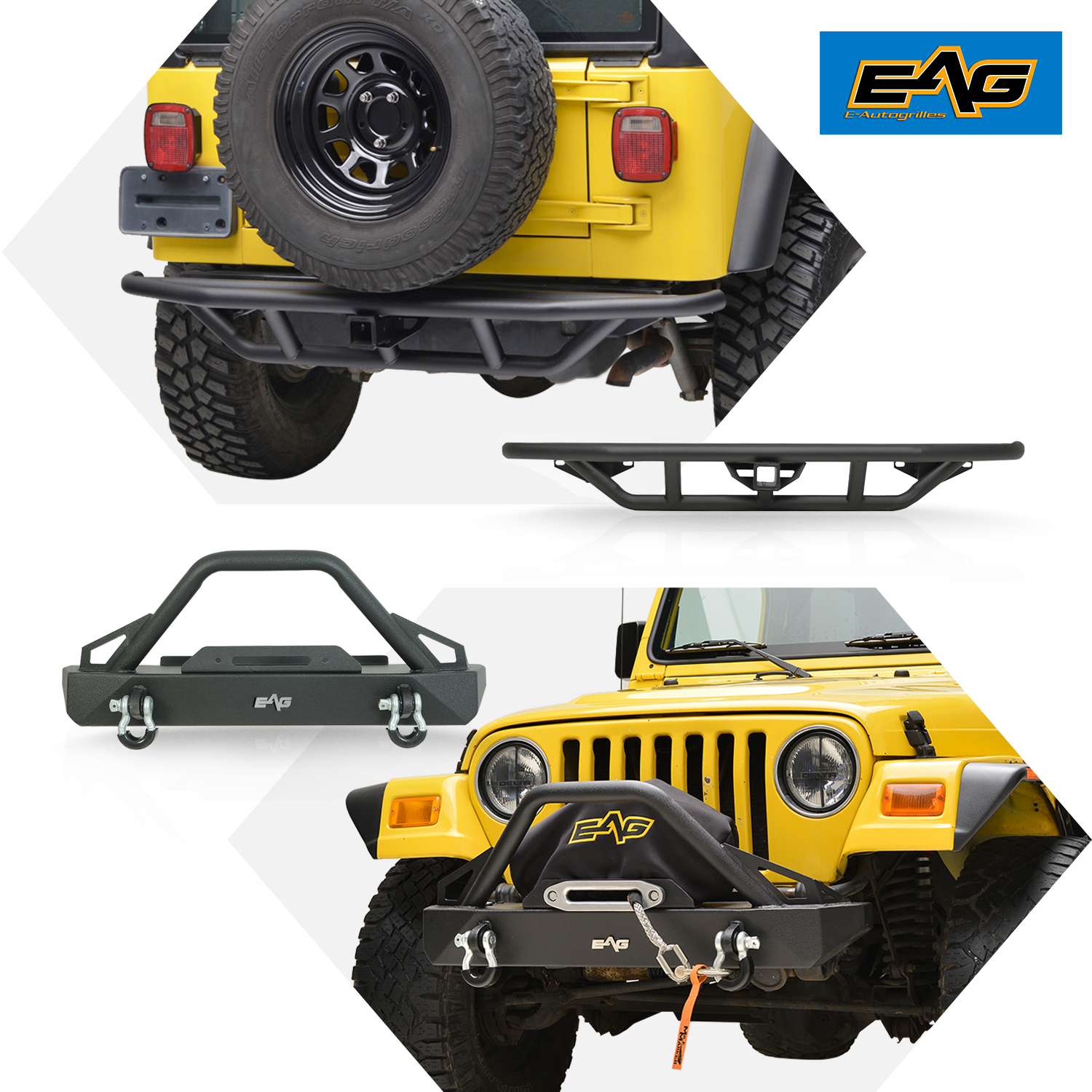 EAG Front Winch Bumper and Tubular Rear Bumper Fit for 8706 Wrangler