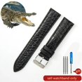 thumbnail image 3 of Correa de reloj de piel de cocodrilo de cuero genuino para hombre y mujer, hebilla de mariposa con aguja para Mido Longines Famous Master Omega IWC Watchband, 3 of 5