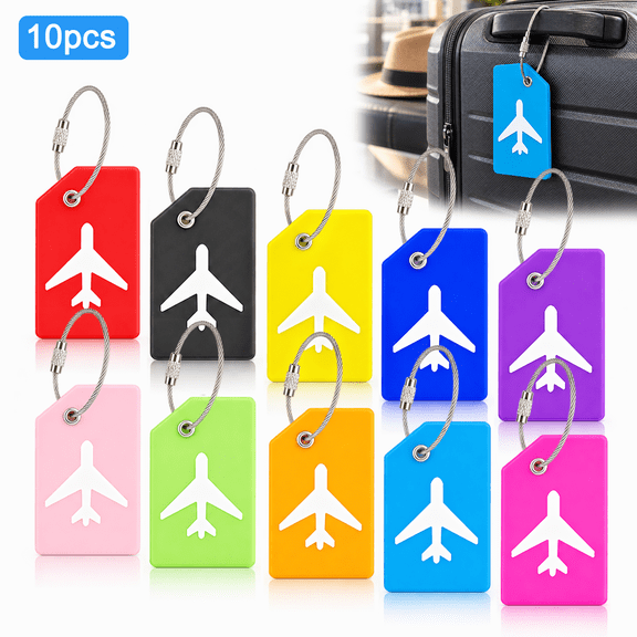 WLGJL 10 Pack Mixed-Color Silicone Luggage Tags with Stainless Steel Loops, TSA-Friendly Privacy Cover Travel ID Tags for Suitcases & Various Bags