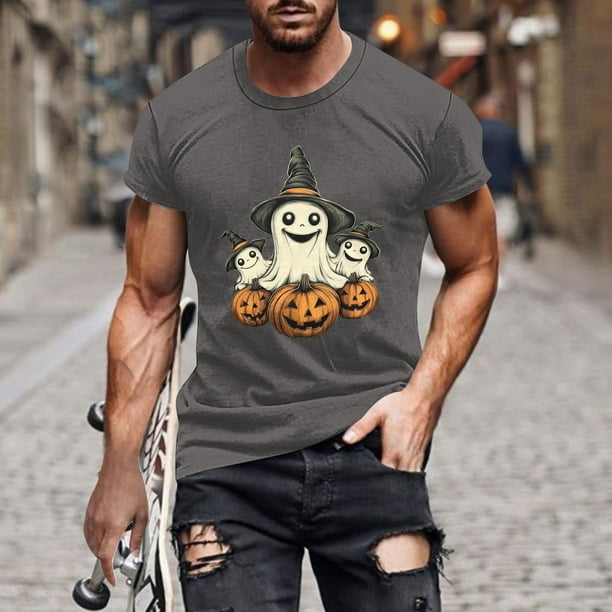 Blusas y camisas de manga corta y cuello redondo para hombre. Blusas/camisetas de manga corta con cuello redondo y estampado de Halloween para hombre. Blusa para hombre.