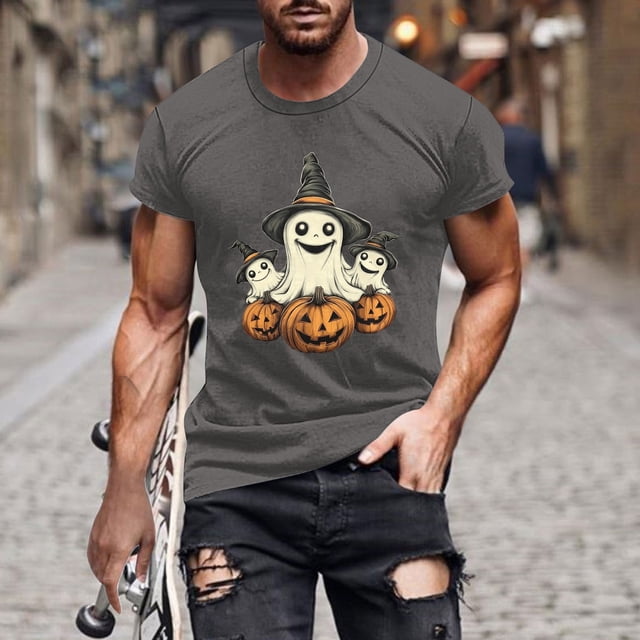 Blusas y camisas de manga corta y cuello redondo para hombre. Blusas/camisetas de manga corta con cuello redondo y estampado de Halloween para hombre. Blusa para hombre.
