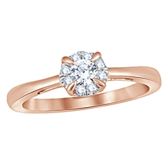 Round Cut White Natural Diamond Frame Promise Ring in 10k Rose Gold (0.25 Cttw)