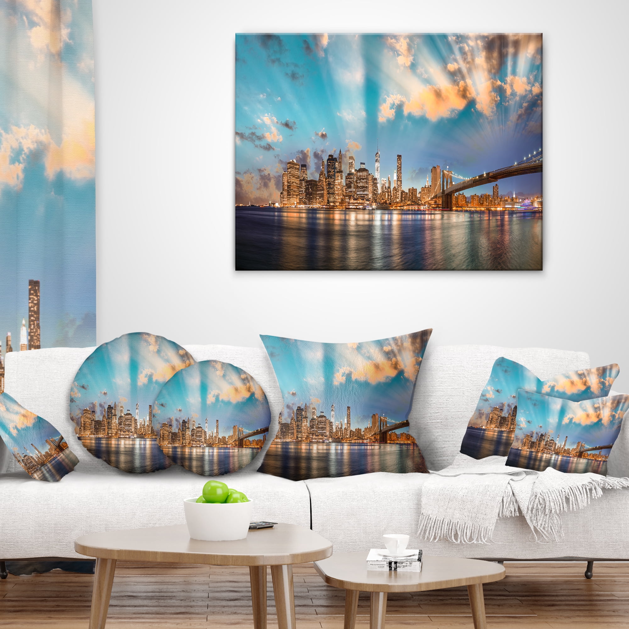 Designart Dramatic Sky Over Manhattan City - Cityscape Throw Pillow - 18x18