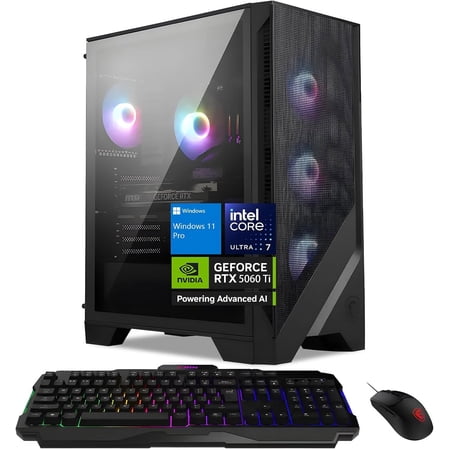 MSI Codex R2 Gaming Desktop, Intel Core Ultra 7 265, NVIDIA RTX 5060 Ti, 32GB DDR5 RAM ,2TB PCIe SSD ,WiFi 6E ,Air Cooling ,650W 80+ Gold, Windows 11 Pro w/Gaming Keyboard & Mouse