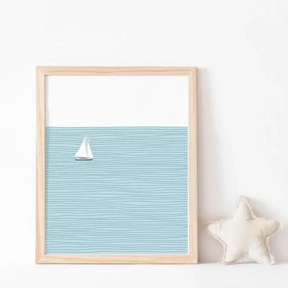 1pc Aesthetic Coastal Canvas Wall Art Seaside Beach Birds Fish House Decor Modern Ocean Waves Minimalist Print Vintage Poster, size: 50*70 cm, unframed.