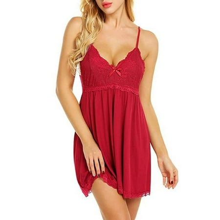 

Women s Sexy Sleepwear Nightgown V Neck Sleeveless Nightwear Lace Chemise Lingerie Cami Dress