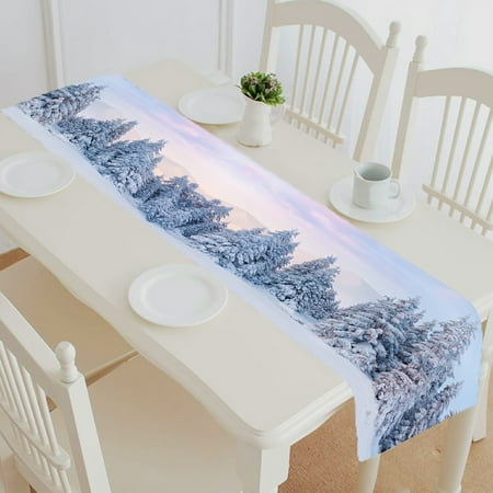 

ABPHQTO Foggy Winter Landscape In The Mountains Sunrise Table Runner Placemat Tablecloth For Home Decor 14x72 Inch