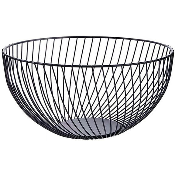 Zhuge Metal Wire Countertop Fruit Bowl Basket Holder for Kitchen | Black Modern Home Storage Decor Stand - 11 Inch (Round C，Black)