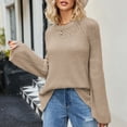thumbnail image 4 of Lovskoo 2024 Sweaters for Women Long Sleeve Solid Round Neck Trendy Knitwear Loose Pullover Sweater Khaki, 4 of 6