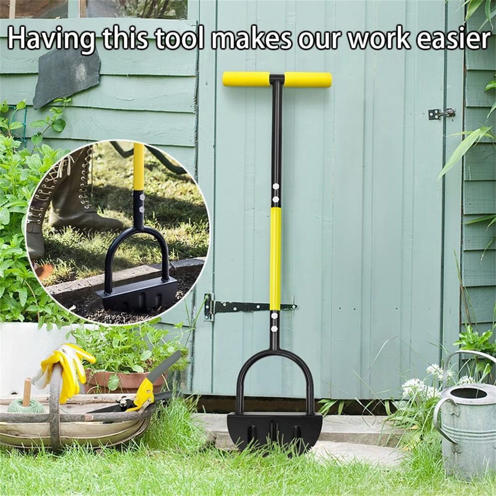 Weloille Manual Lawn Edger Tool Set 3Pcs, Include Splicing Part Serrated Shovel Screw Kit, Heavy Duty Half Moon Edging Cutter with Handle for Garden Yard Grass Trimming