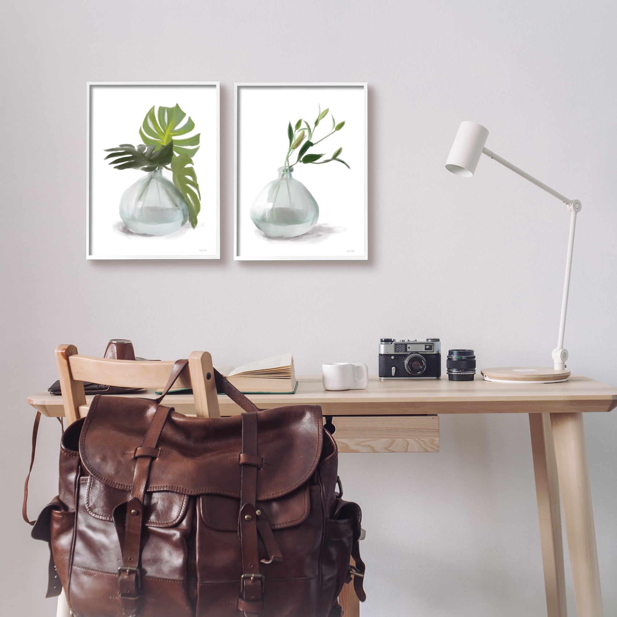 Stupell Simple Monstera Plant Leaf Sprigs Botanical & Floral Painting White Framed Art Print Wall Art, Set of 2