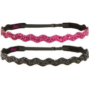 Hipsy Women's Adjustable NON SLIP Wave Bling Glitter Headband Black Duo 2pk (Black & Hot Pink)