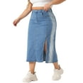 thumbnail image 2 of DARING DIVA Women's Plus Side Slit Button with Pocket Jean Denim Skirts 2X Light Blue, 2 of 6
