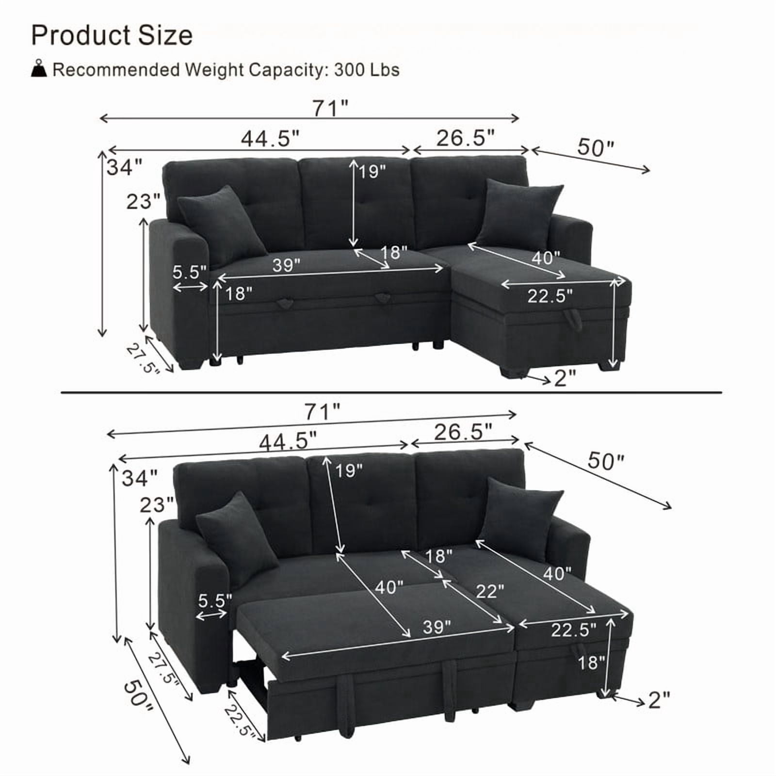 Convertible Sleeper Sectional Sofa with Pull-Out Bed & Reversible Chaise, Loveseat Couch with Hidden Storage for Small Spaces