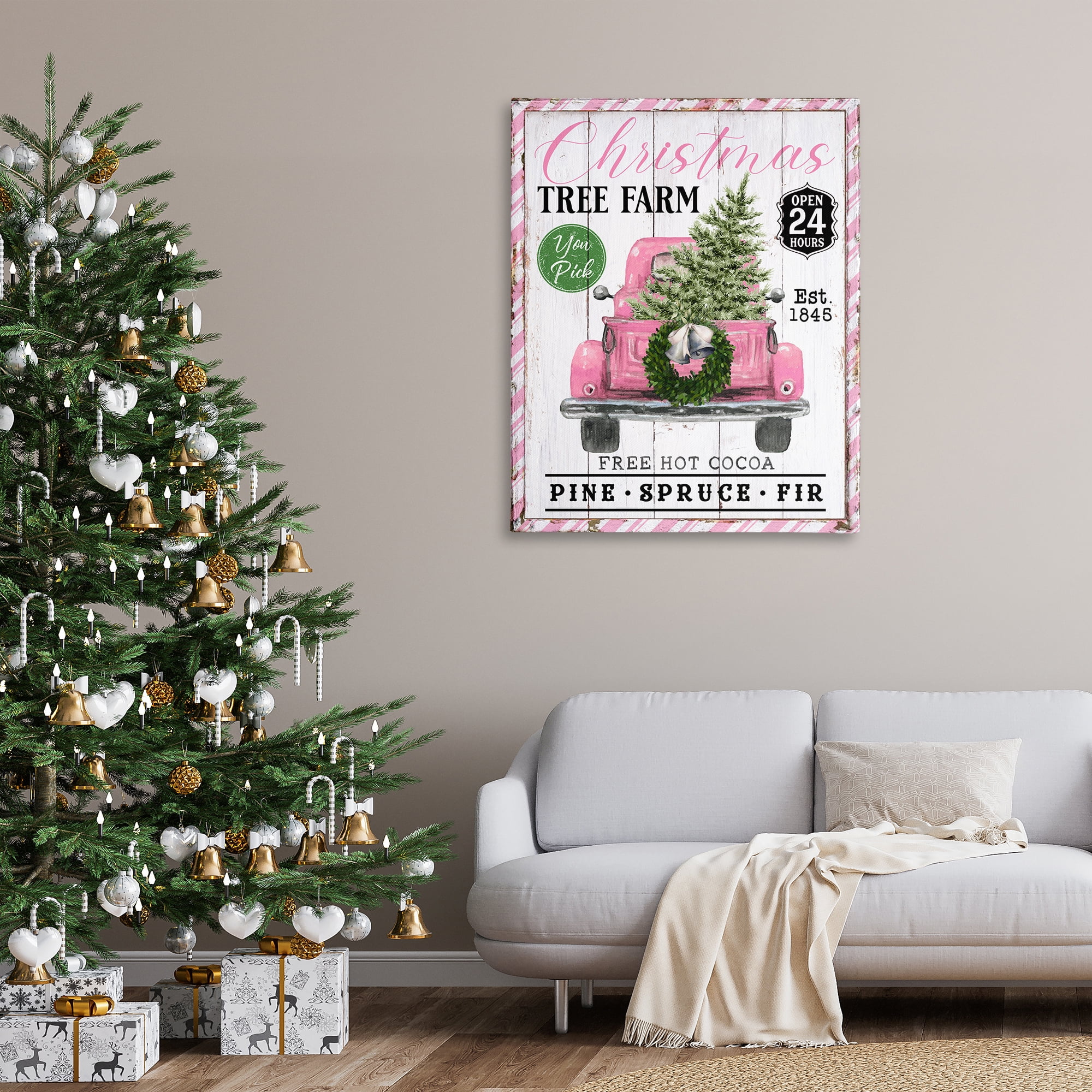 Stupell Industries Pink Christmas Tree Farm Holiday Painting Gallery Wrapped Canvas Art Prints Wall Art, 36 x 48