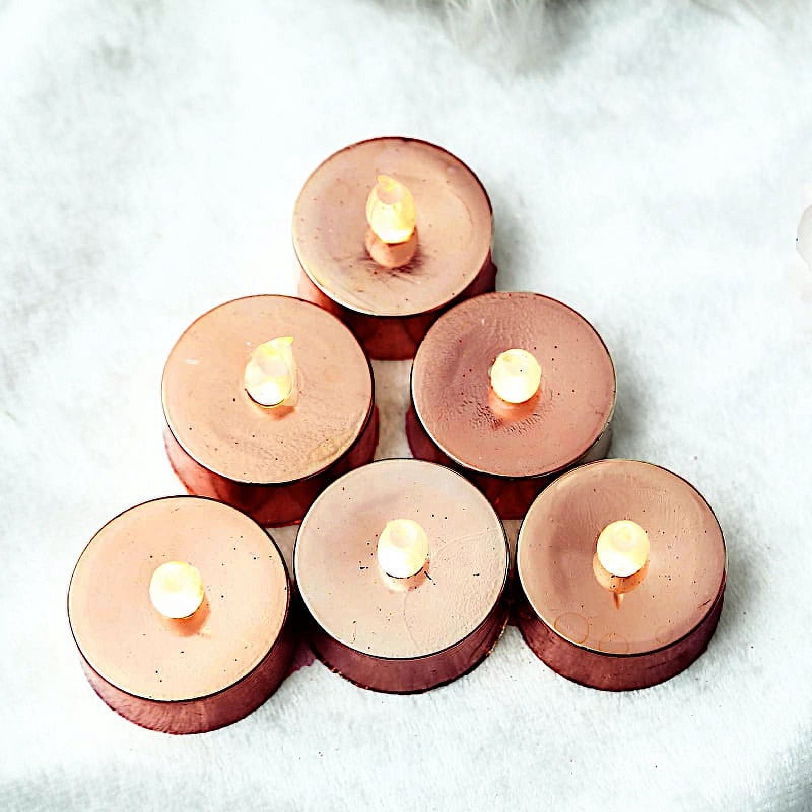 BalsaCircle 12 Metallic Rose Gold LED Battery Operated Tealight Candles Lights Wedding Centerpieces Decorations