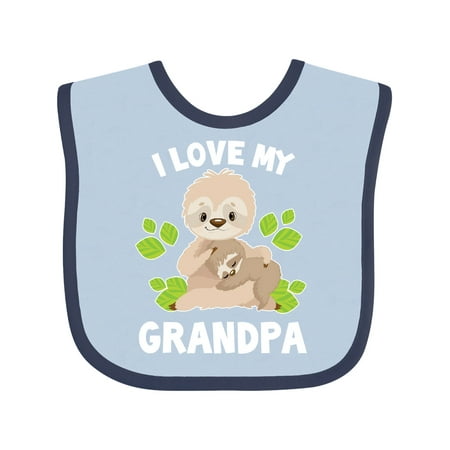 

Inktastic Cute Sloth I Love My Grandpa with Green Leaves Gift Baby Boy or Baby Girl Bib