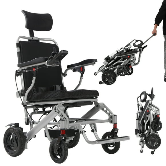 Mujocooker Reclining Electric Wheelchair for Adult, Portable Fold Motorize with Telescopic Drawbar, 40 km Intelligent Power Wheelchair with Headrest